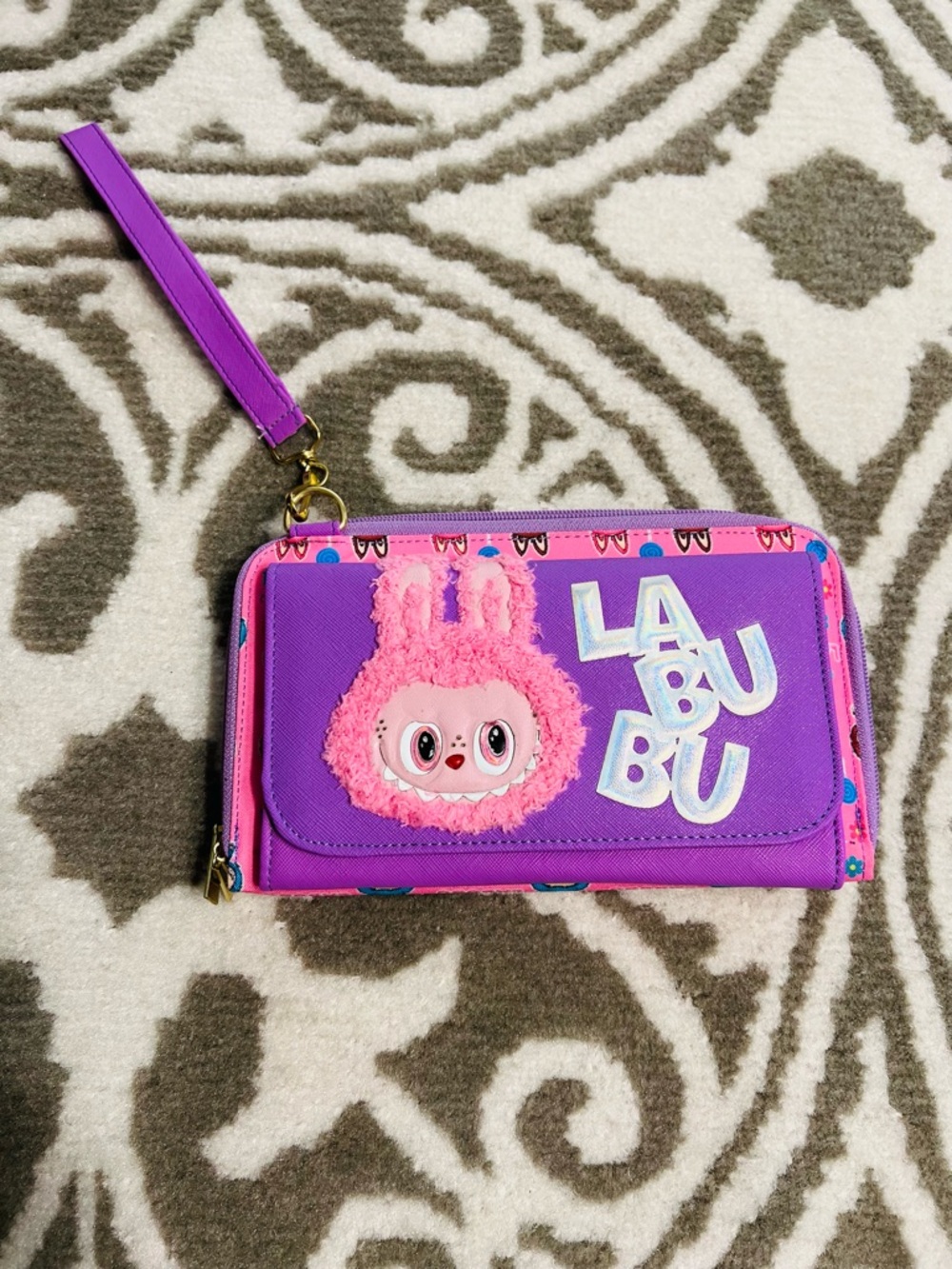 Hand Crafted Purple & Pink Girls Wristlet Wallet.